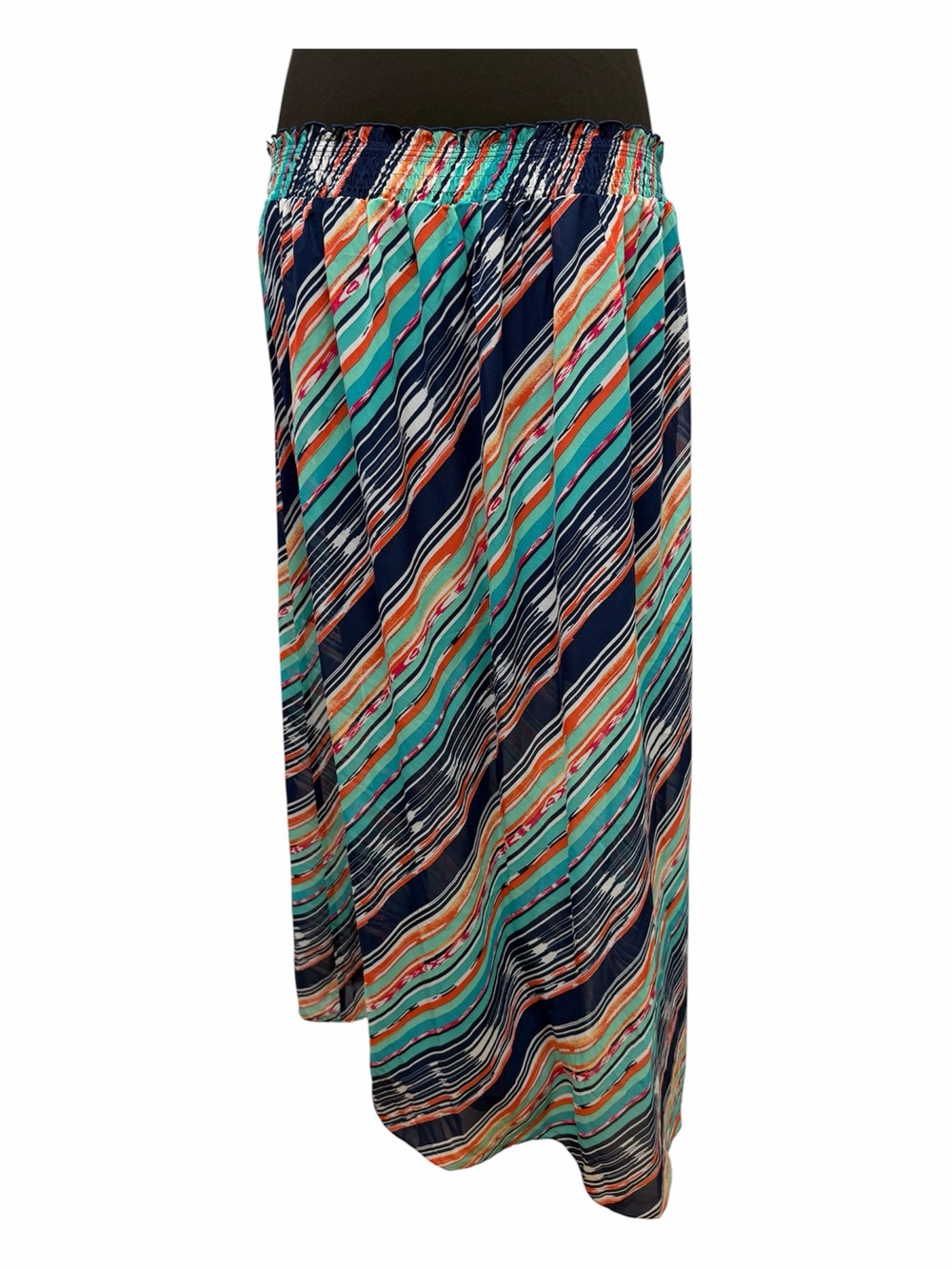Maurices XL Navy Coral Mint Striped Layered Maxi Skirt Sheer Overlay - Picture 3 of 8